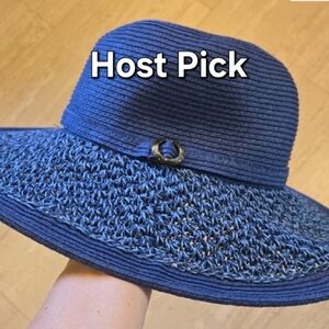 Nine West Stylish Blue Oversized Brim Packable Sun Hat